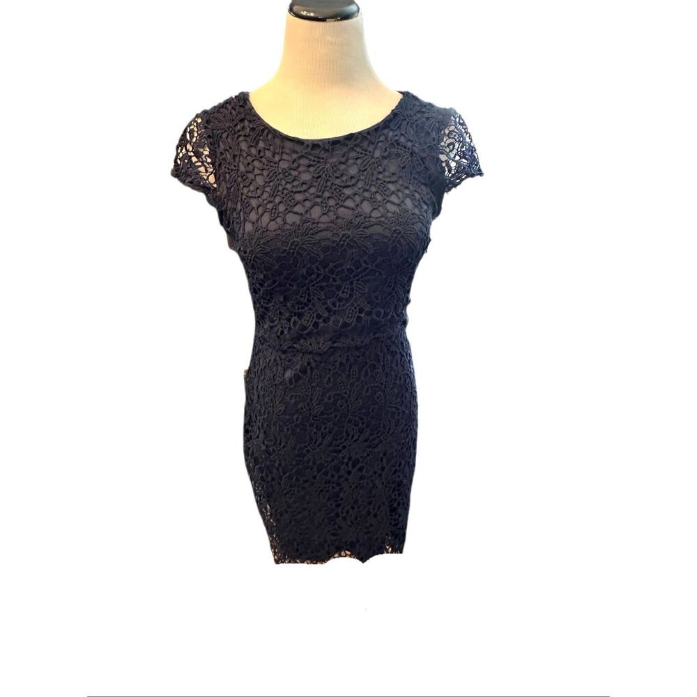 Harper Navy Blue Lace Overlay Open Back Dress Sz S